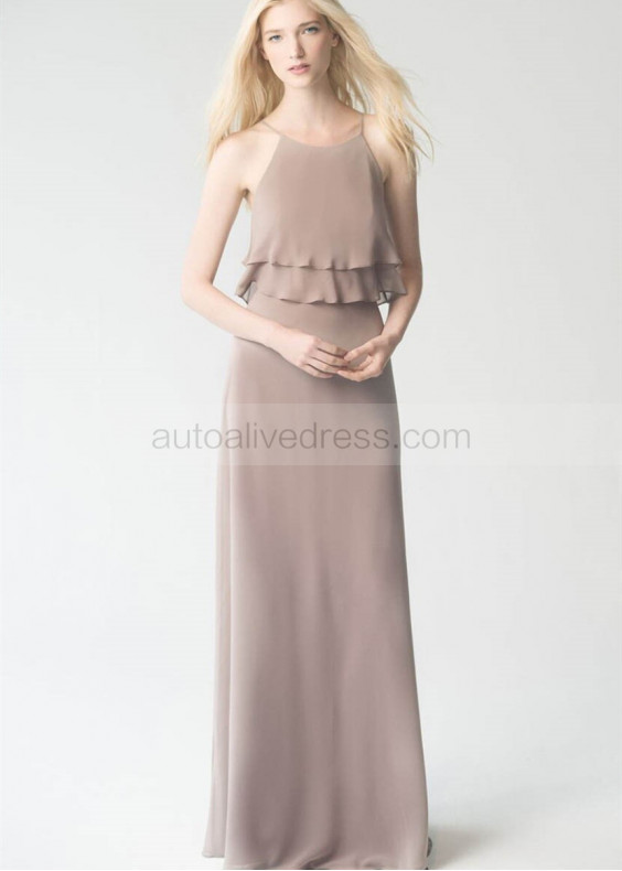 Spaghetti Straps Wisteria Chiffon Long Bridesmaid Dress